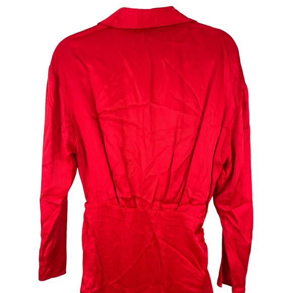 Zara Lipstick Red Satin Finish Mini‎ Dress Adjustable Side Cinching Size XS - Picture 8 of 11